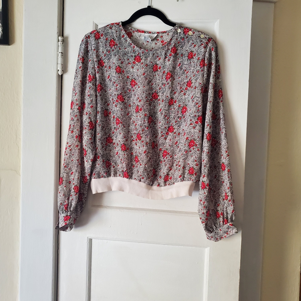 Justine Todd Red and Gray Floral Blouse